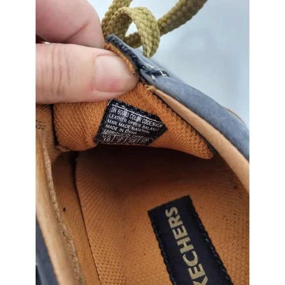 Skechers Critics Men's Blue Tan Striped Leather Oxford Shoes, 10 - SN 60043 - Picture 6 of 7